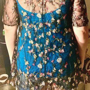 Chenault Black Lace Flower women's swimsuit cover up Size L